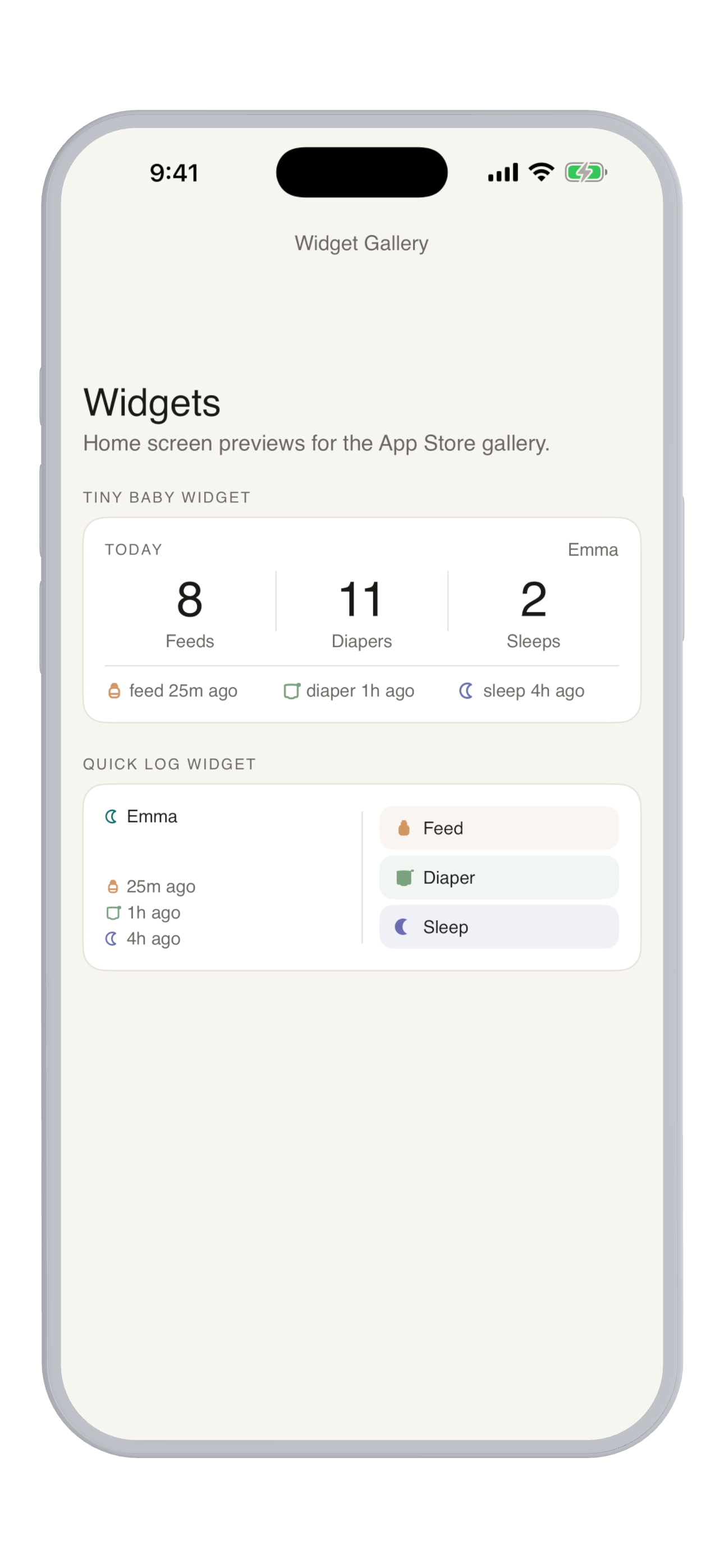 Tiny Baby home screen widget previews